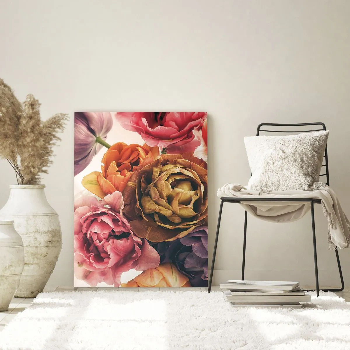 Impression sur verre - Image sur verre - Gros plan d'un bouquet de fleurs multicolores - 50x70cm - La fête de la vie - Décoration murale moderne pour le salon et la chambre ARTTOR