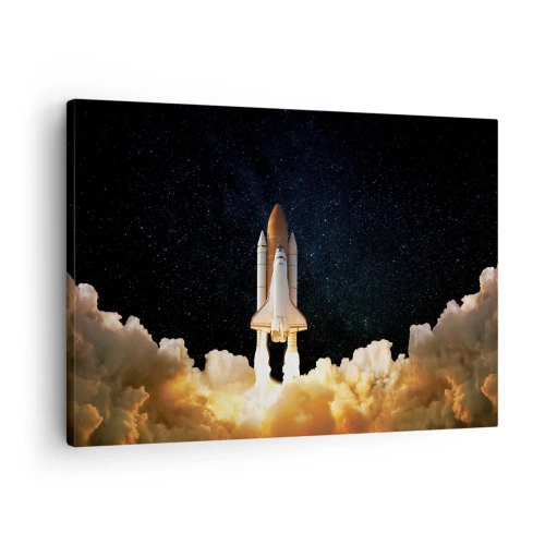 Impression sur toile - Image sur toile - Une fusée spatiale décollant dans le ciel étoilé - 70x50cm - Ad astra! - Décoration murale moderne pour le salon et la chambre ARTTOR