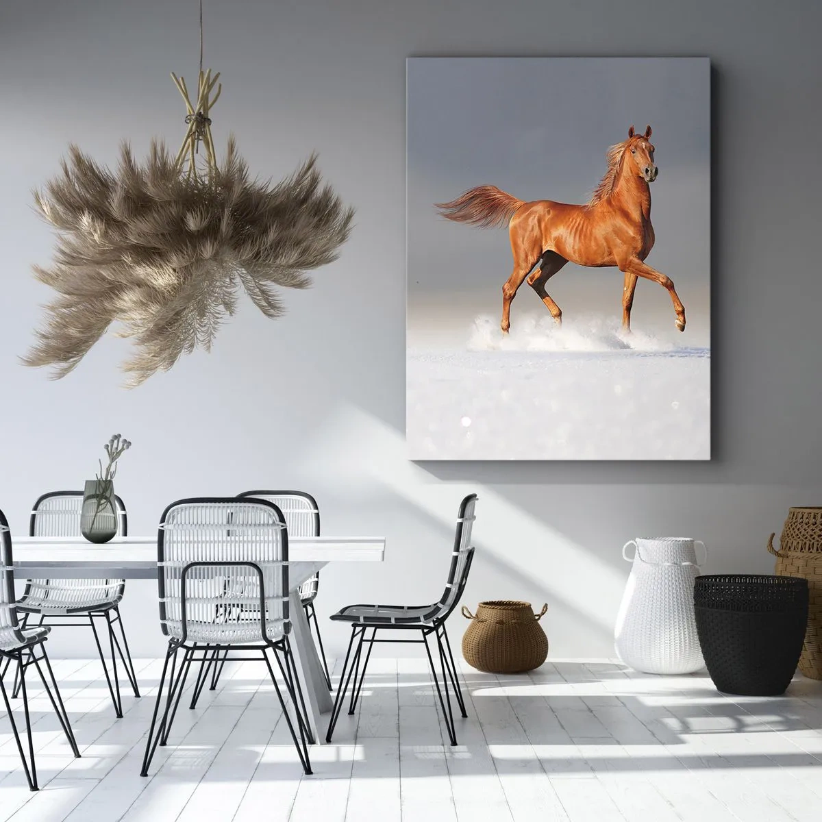 Impression sur toile - Image sur toile - Un cheval au galop contre un ciel bleu - 70x100cm - La grâce dansante - Décoration murale moderne pour le salon et la chambre ARTTOR