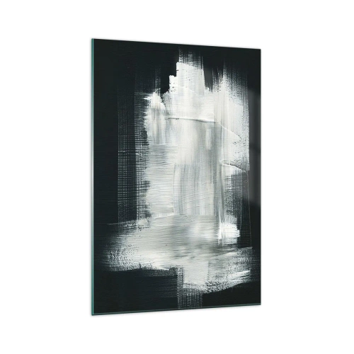 Impression sur verre - Image sur verre - Traits abstraits blancs sur fond sombre - 70x100cm - Tissé à la verticale et à l'horizontale - Décoration murale moderne pour le salon et la chambre ARTTOR