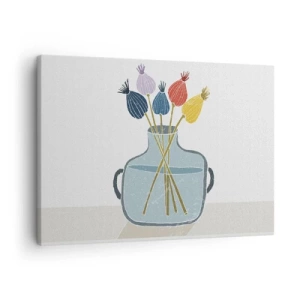 Impression sur toile - Image sur toile - Fleurs séchées colorées dans un vase sur fond blanc - 70x50cm - Comme s'il avait semé des graines de pavot - Décoration murale moderne pour le salon et la chambre ARTTOR