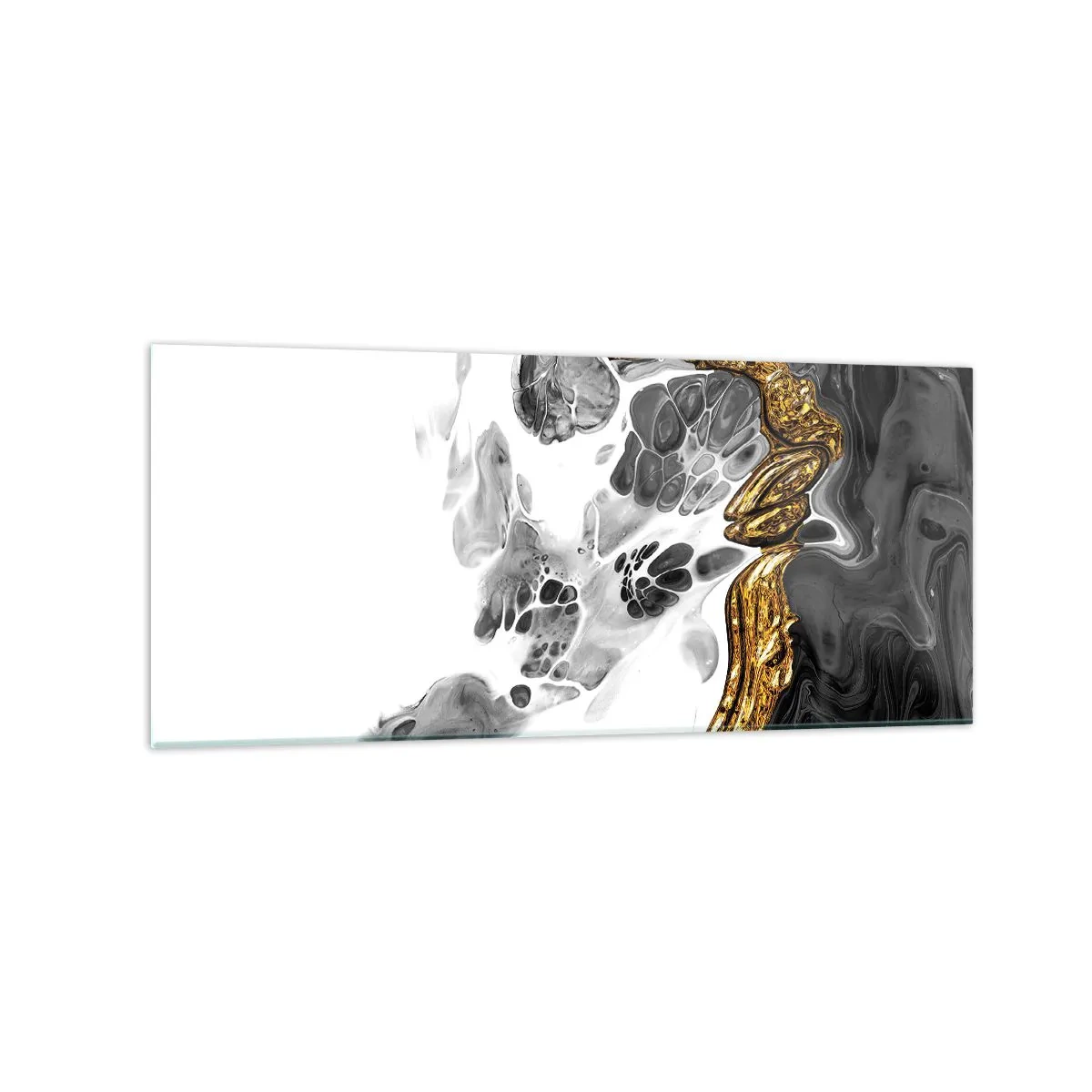 Impression sur verre - Image sur verre - Une composition abstraite avec des accents d'or et de noir. - 120x50cm - Composition organique - Décoration murale moderne pour le salon et la chambre ARTTOR