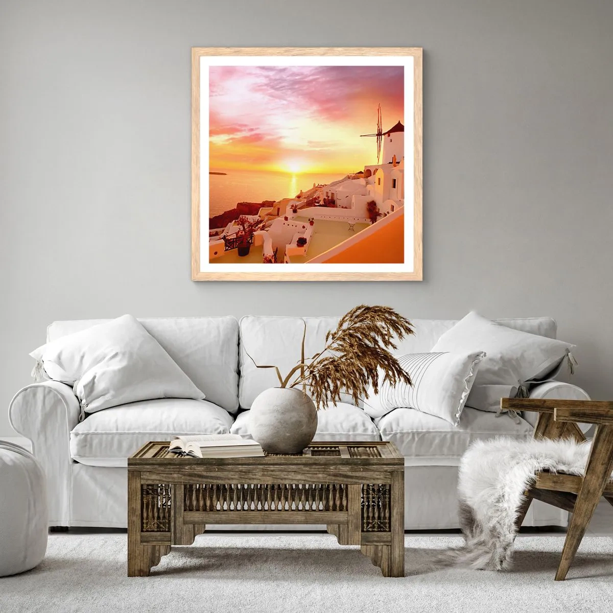 Affiche dans un chêne clair - Poster - Fondre en blanc et or - 30x30 cm