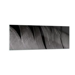 Impression sur verre - Image sur verre - Texture de plumes noires et blanches dans un style minimaliste - 140x50cm - La plume – un design magnifique - Décoration murale moderne pour le salon et la chambre ARTTOR