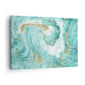 Impression sur toile - Image sur toile - Marbre turquoise avec des accents dorés dans une composition abstraite - 70x50cm - Sous la grande vague de l'ère Edo - Décoration murale moderne pour le salon et la chambre ARTTOR