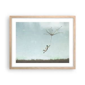 Affiche dans un chêne clair - Poster - Cerfs-volants, pissenlits, vent - 50x40 cm