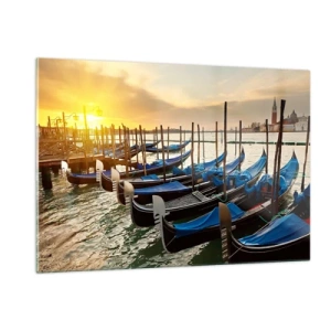 Impression sur verre - Image sur verre - Gondoles à Venise au coucher du soleil - 120x80cm - Avant que le vacarme n'arrive - Décoration murale moderne pour le salon et la chambre ARTTOR
