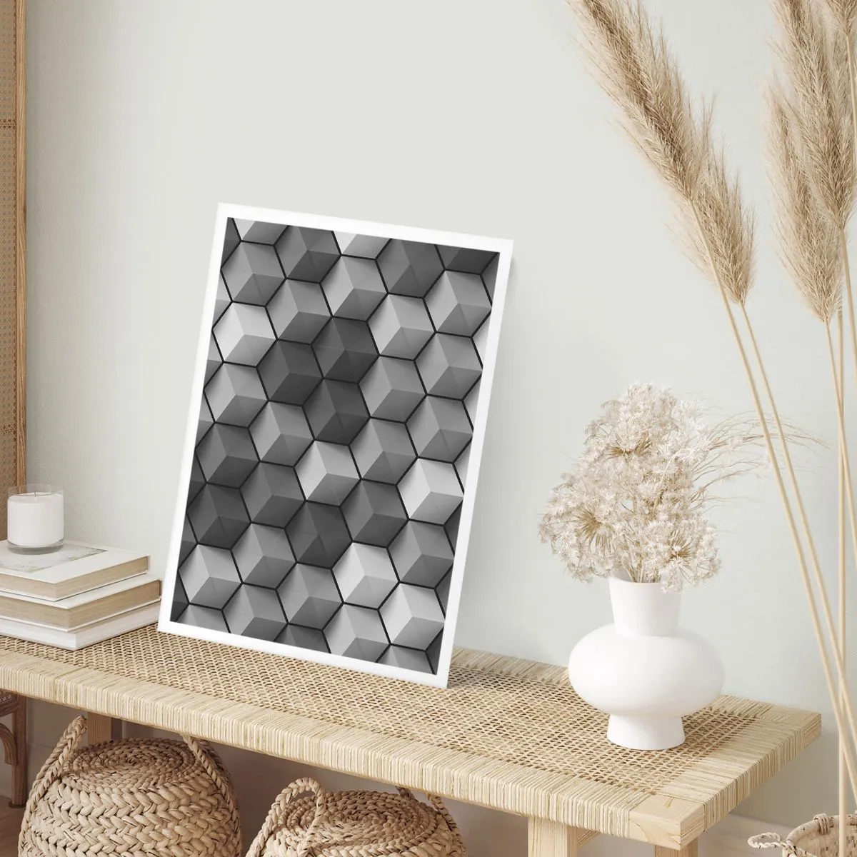 Affiche - Poster - Composition en noir et blanc de cubes géométriques 3D - 50x70cm - Puzzle cubiste - Décoration murale moderne pour le salon et la chambre ARTTOR