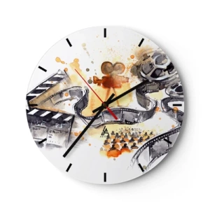 Horloge murale - Pendule murale - Bande de film et appareil photo sur fond de détails artistiques aux couleurs chaudes - 30x30cm - Au pays des rêves - Décoration murale moderne pour le salon, la cuisine et la chambre ARTTOR