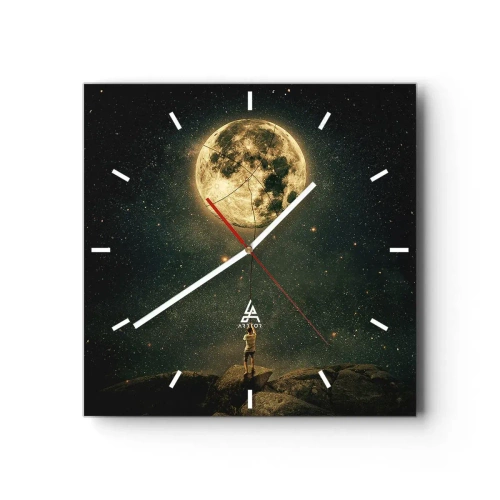 Horloge murale - Pendule murale - L'homme avec la lune contre le ciel étoilé - 30x30cm - Celui qui a volé la lune - Décoration murale moderne pour le salon et la chambre ARTTOR