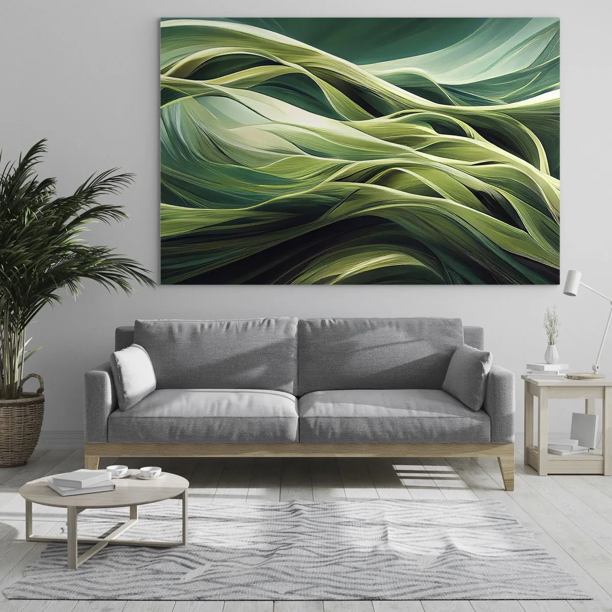 Impression sur verre - Image sur verre - Vagues vertes abstraites aux formes organiques - 70x50cm - Jeu de vert abstrait - Décoration murale moderne pour le salon et la chambre ARTTOR