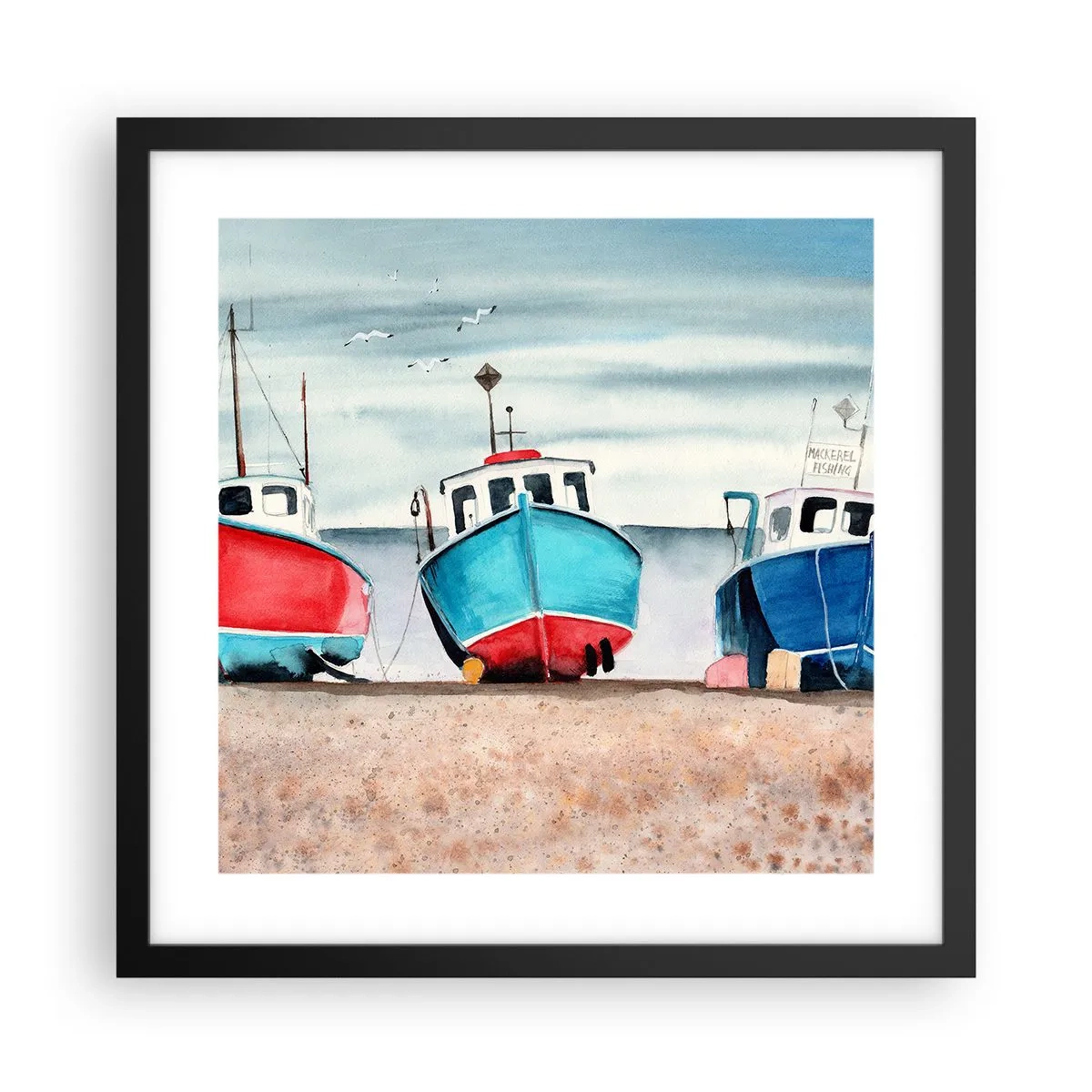 Affiche dans un cadre noir - Poster - Prêt pour la pêche - 40x40 cm