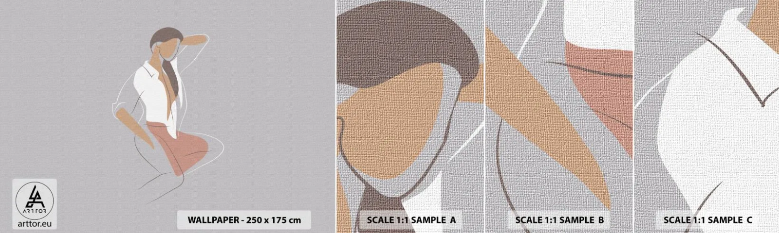 Échantillon De Papier Peint Standard Eco - Contour gracieux - Femme, Graphique, Modèle - 100x30 cm