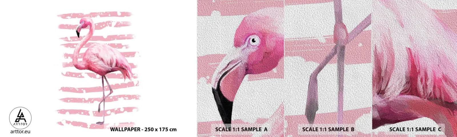 Échantillon de Papier Peint Premium Sand - Avec dignité, bien qu'en rose - Flamant, Oiseau, Morceau - 100x30 cm