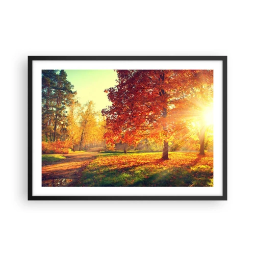 Affiche dans un cadre noir - Poster - Parc d'automne illuminé par la lumière du soleil - 70x50cm - Le roux est beau - Décoration murale moderne pour le salon et la chambre ARTTOR