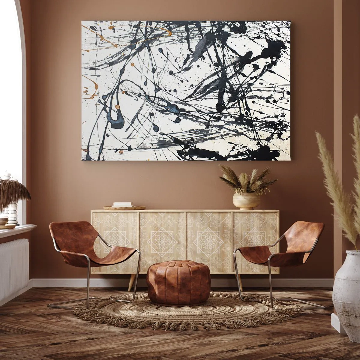Impression sur toile - Image sur toile - Motif de peinture abstraite avec des lignes et des taches dynamiques - 70x50cm - Ca a du sens ou ça n'en a pas ? - Décoration murale moderne pour le salon et la chambre ARTTOR