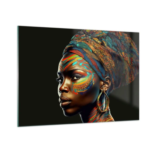 Impression sur verre - Image sur verre - Portrait d'une femme avec une peinture colorée et un turban - 100x70cm - reine africaine - Décoration murale moderne pour le salon et la chambre ARTTOR