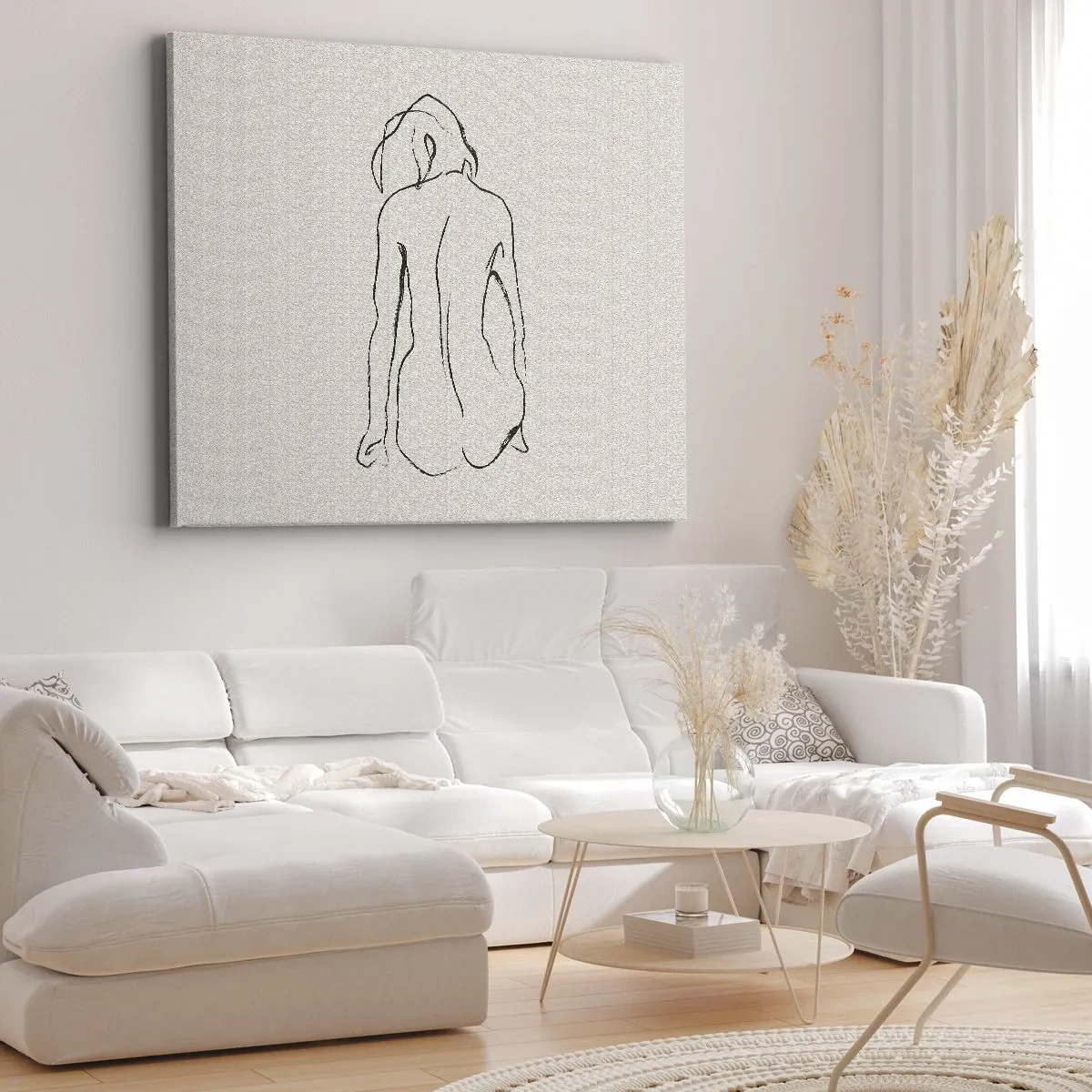Impression sur toile - Image sur toile - Un croquis subtil de la silhouette d'une fille de dos - 70x50cm - Femme nue - Décoration murale moderne pour le salon et la chambre ARTTOR