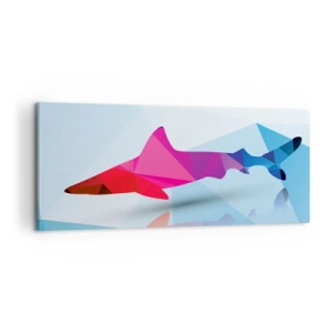 Impression sur toile - Image sur toile - Silhouette de requin géométrique dans les tons rose et bleu - 120x50cm - Un requin dans un espace de cristal - Décoration murale moderne pour le salon et la chambre ARTTOR