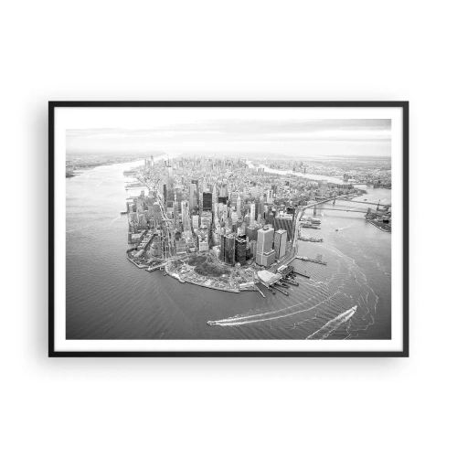 Affiche dans un cadre noir - Poster - Vue aérienne de Manhattan en noir et blanc - 100x70cm - Comment ne pas aimer ? - Décoration murale moderne pour le salon et la chambre ARTTOR
