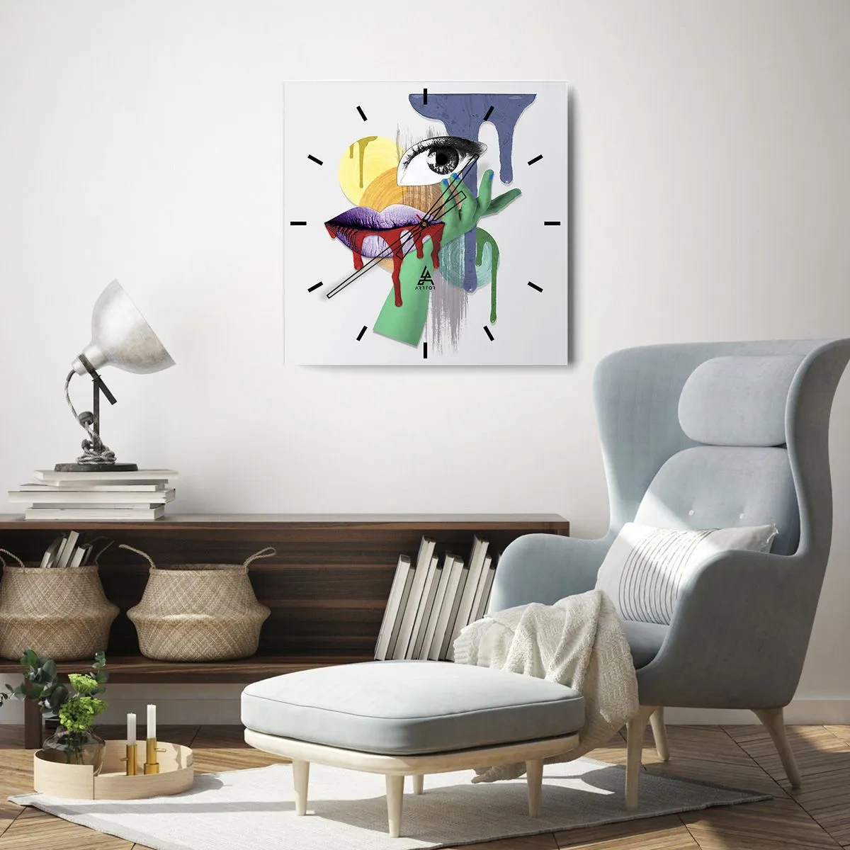 Horloge murale - Pendule murale - Portrait déconstruit avec des éléments abstraits - 30x30cm - Un portrait déconstruit - Décoration murale moderne pour le salon et la chambre ARTTOR