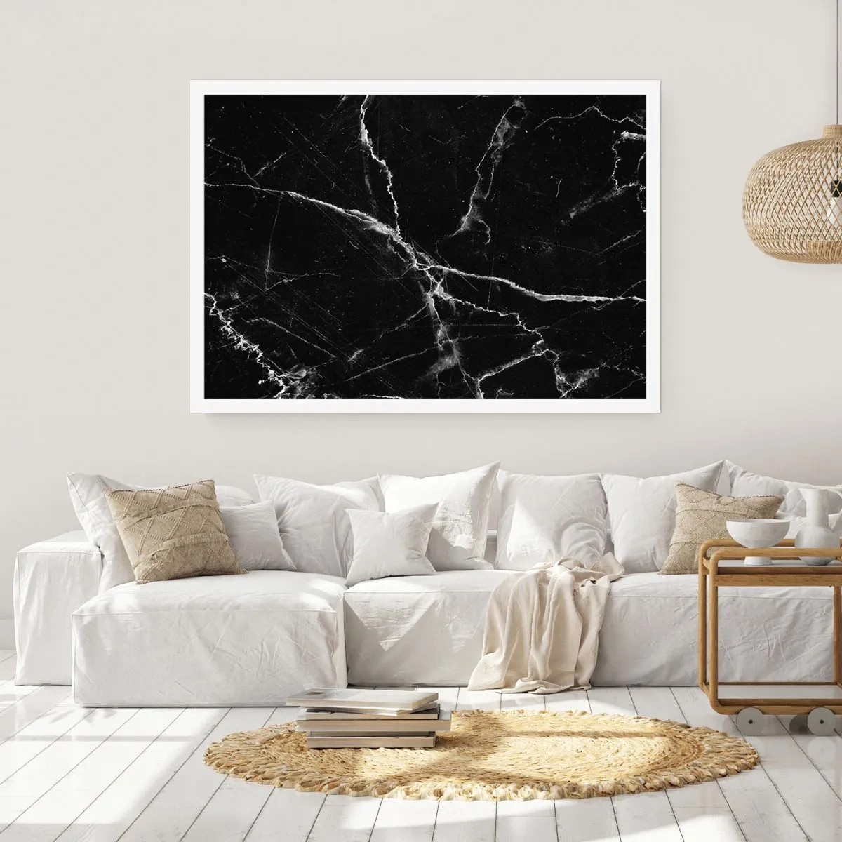 Affiche - Poster - Marbre noir avec des veines blanches dans les détails - 100x70cm - La vie secrète de la pierre - Décoration murale moderne pour le salon et la chambre ARTTOR