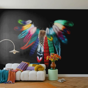 Papier Peint Photo Premium Canvas - Collier indien - Plume d'oiseau, Bohème, Graphique - 150x105 cm