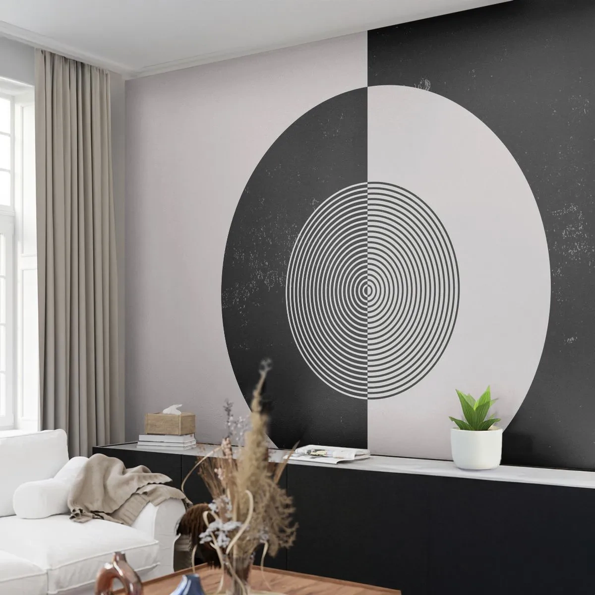 Papier Peint Autocollant Deluxe Sticker - Harmonie de noir et blanc - Abstraction, Morceau, Noir et blanc - 250x175 cm