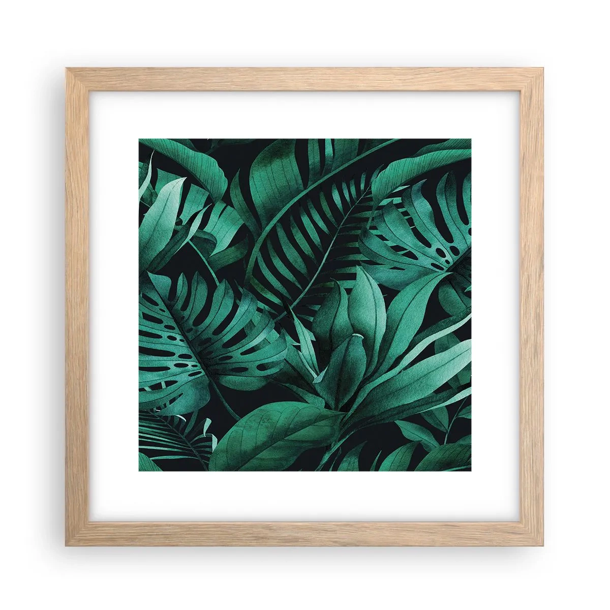 Affiche dans un chêne clair - Poster - Profondeur du vert tropical - 30x30 cm