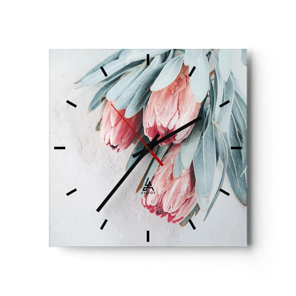 Horloge murale - Pendule murale - Fleurs de protéa roses subtiles sur fond clair - 30x30cm - Honte de leur propre beauté - Décoration murale moderne pour le salon et la chambre ARTTOR