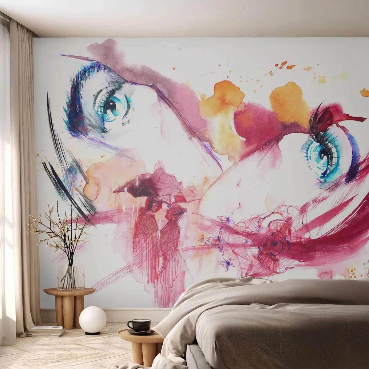 Papier Peint Autocollant Deluxe Sticker - Le monde prospère dans la proximité - Abstraction, Visage de femme, Yeux féminins - 250x175 cm