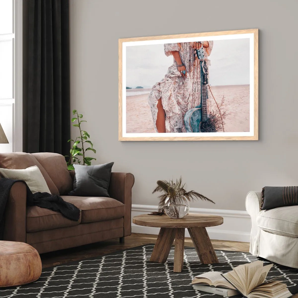 Affiche dans un chêne clair - Poster - Enfant de fleur en route - 40x30 cm