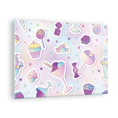 Impression sur verre - Image sur verre - Motif de bonbons colorés sur fond pastel - 70x50cm - Pour que tous les jours soit un anniversaire - Décoration murale moderne pour le salon et la chambre ARTTOR