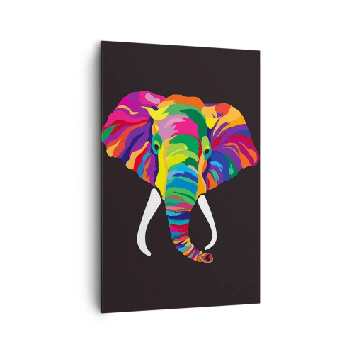 Impression sur toile - Image sur toile - Une image colorée d'un éléphant sur fond noir - 80x120cm - L'éléphant qui aimait se baigner dans un arc-en-ciel - Décoration murale moderne pour le salon et la chambre ARTTOR