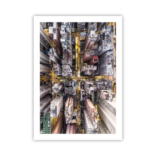 Affiche - Poster - Vue aérienne de la ville la nuit - 50x70cm - Salutations de Hong-Kong - Décoration murale moderne pour le salon et la chambre ARTTOR