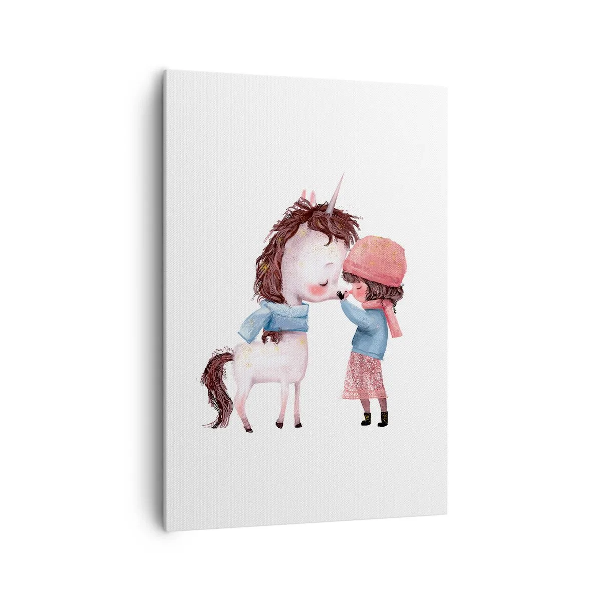 Impression sur toile - Image sur toile - Une fille et une licorne dans un paysage hivernal - 70x100cm - Histoire d'hiver - Décoration murale moderne pour le salon et la chambre ARTTOR