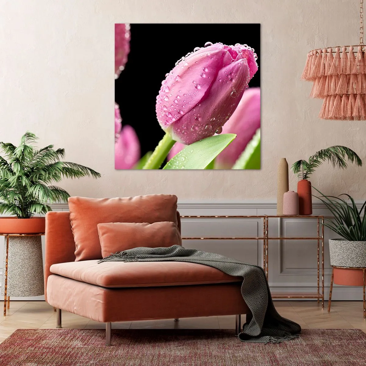 Impression sur toile - Image sur toile - Rêve de lilas dans la rosée - 40x40 cm