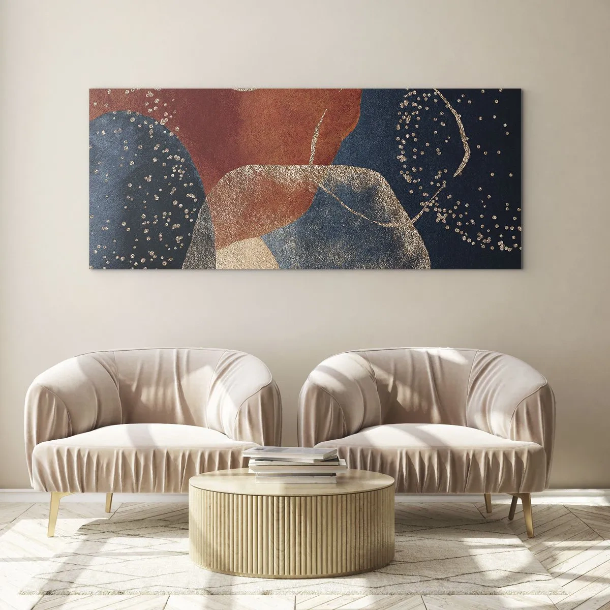 Impression sur verre - Image sur verre - Formes abstraites dans des tons de rouge et de bleu - 120x50cm - La légèreté de l'être - Décoration murale moderne pour le salon et la chambre ARTTOR