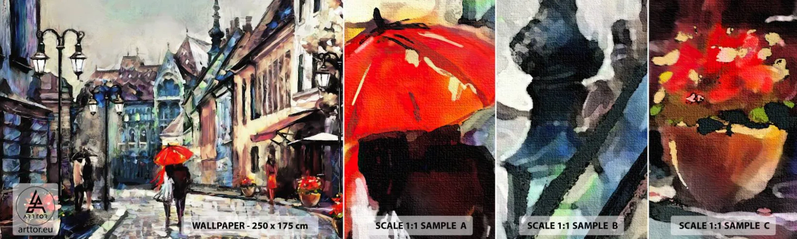 Échantillon de Papier Peint Autocollant Deluxe Sticker - Pluie pour deux - Ville, Architecture, Vieille ville - 100x30 cm