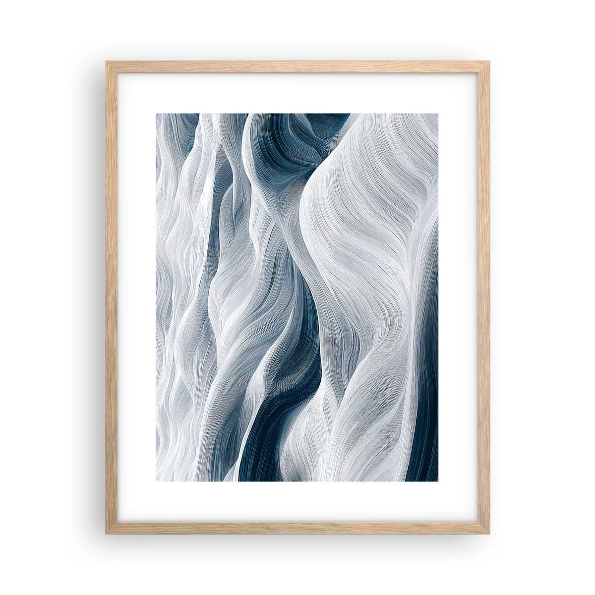 Affiche dans un chêne clair - Poster - Vagues blanches et bleues - 40x50 cm