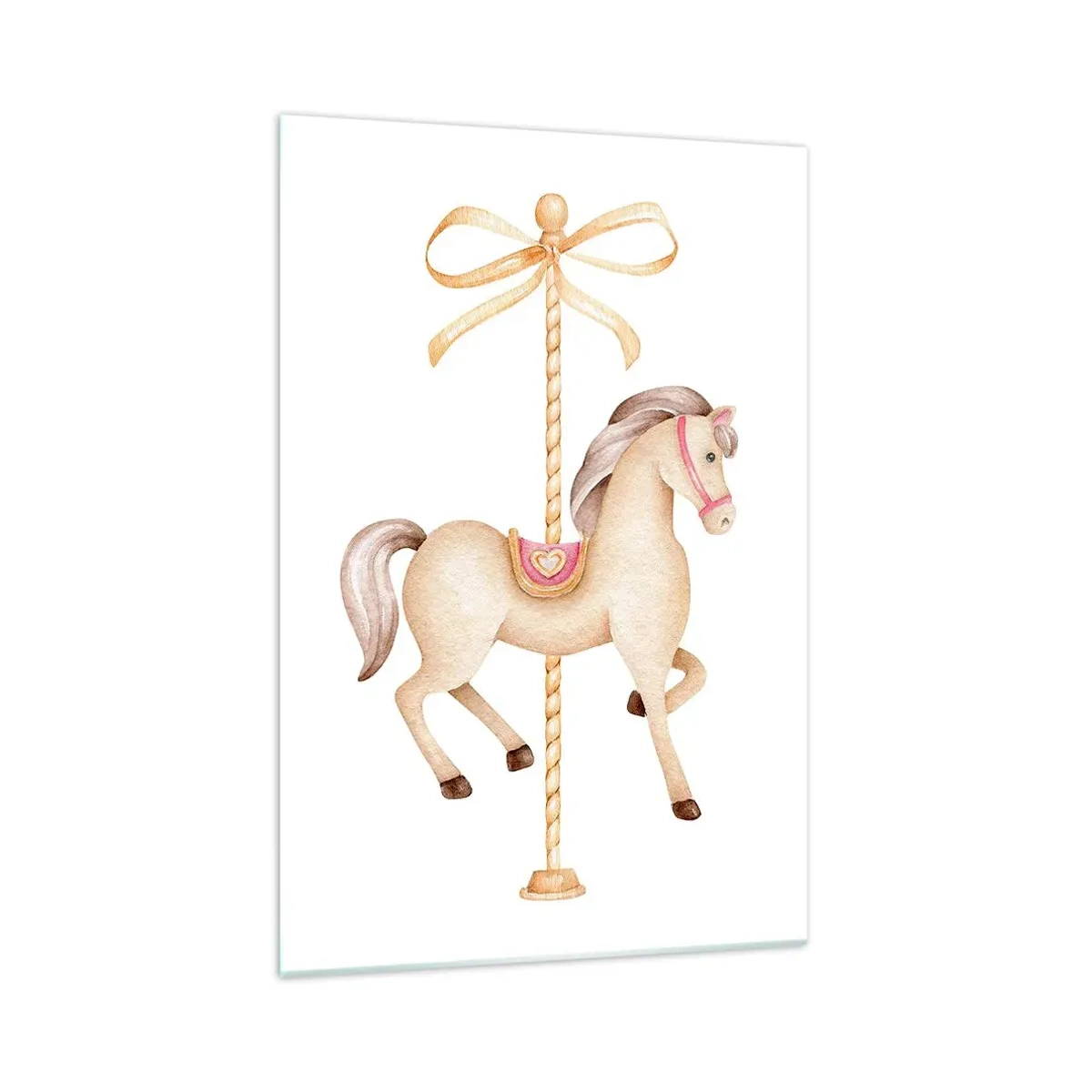 Impression sur verre - Image sur verre - Un cheval de carrousel avec un arc dans des pastels délicats - 70x100cm - Un trot gracieux - Décoration murale moderne pour le salon et la chambre ARTTOR