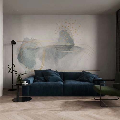 Papier Peint Autocollant Deluxe Sticker - À propos de la relation entre le gris et l'or - Abstraction, Morceau, Formes intéressantes - 350x256 cm