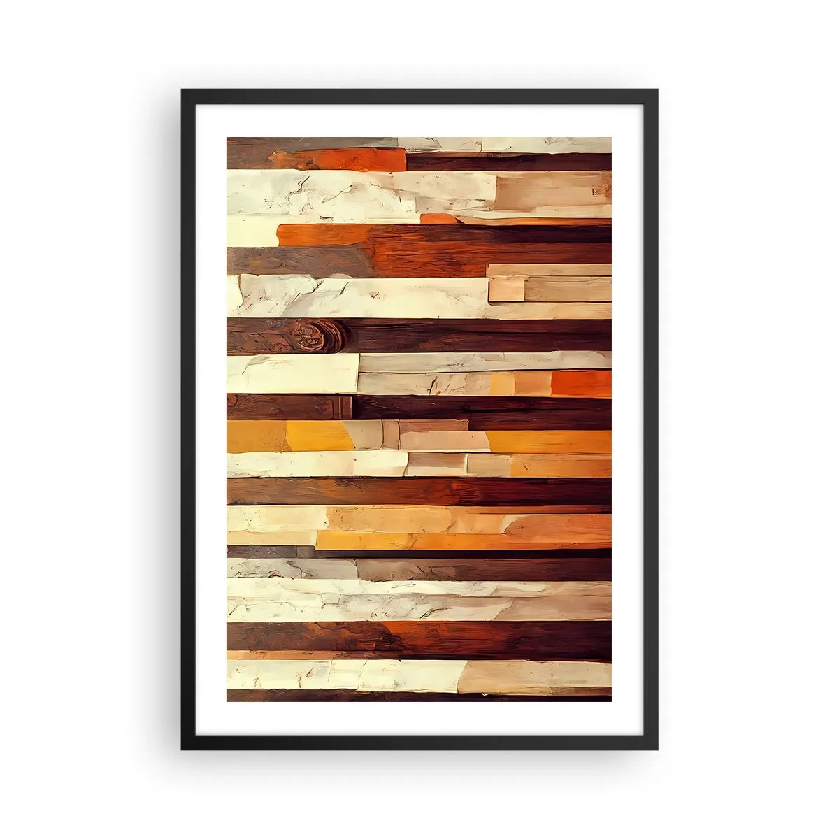 Affiche dans un cadre noir - Poster - Une composition abstraite de panneaux de bois aux couleurs chaudes. - 50x70cm - Hymne des arbres forestiers - Décoration murale moderne pour le salon et la chambre ARTTOR