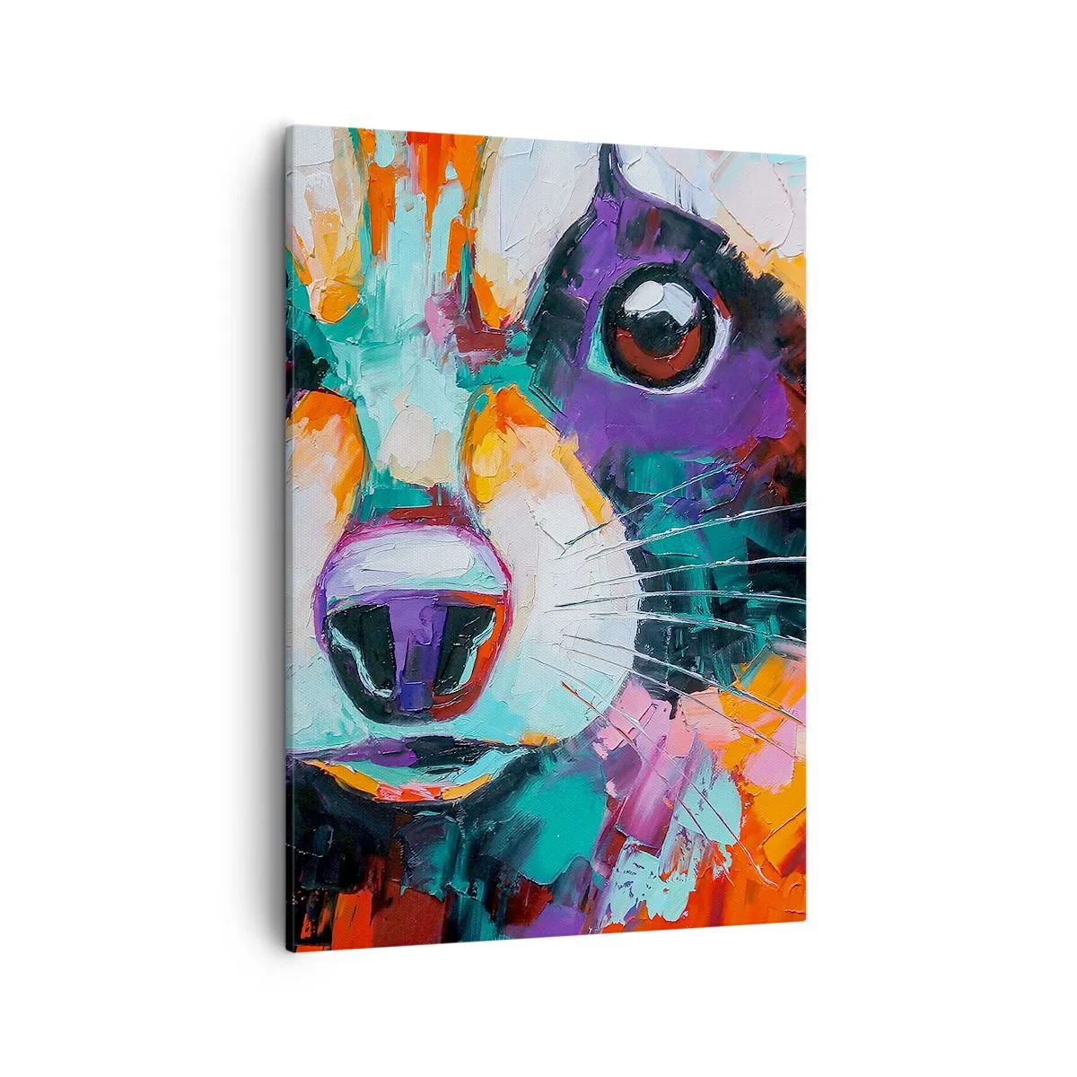 Impression sur toile - Image sur toile - Un portrait coloré d'un raton laveur dans le style d'une peinture expressive. - 50x70cm - Uniquement de belles émotions - Décoration murale moderne pour le salon et la chambre ARTTOR