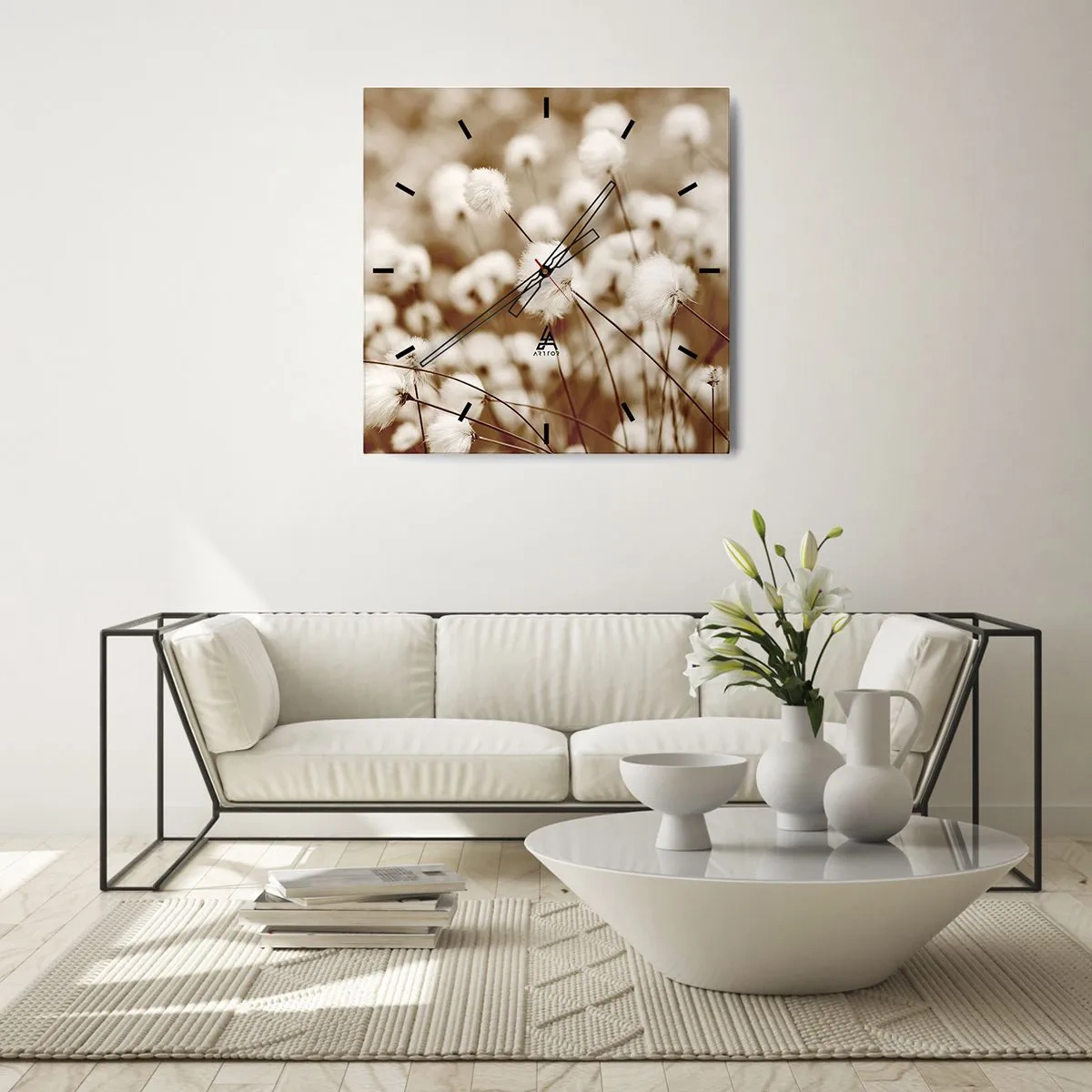 Horloge murale - Pendule murale - Un champ de plantes délicates aux tons sépia - 30x30cm - Tige moelleuse - Décoration murale moderne pour le salon et la chambre ARTTOR