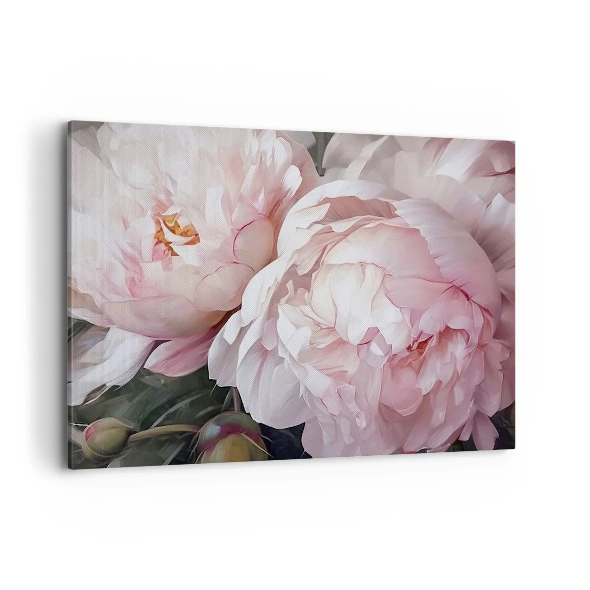 Impression sur toile - Image sur toile - Pivoines roses délicates en pleine floraison - 100x70cm - Arrêté en pleine floraison - Décoration murale moderne pour le salon et la chambre ARTTOR