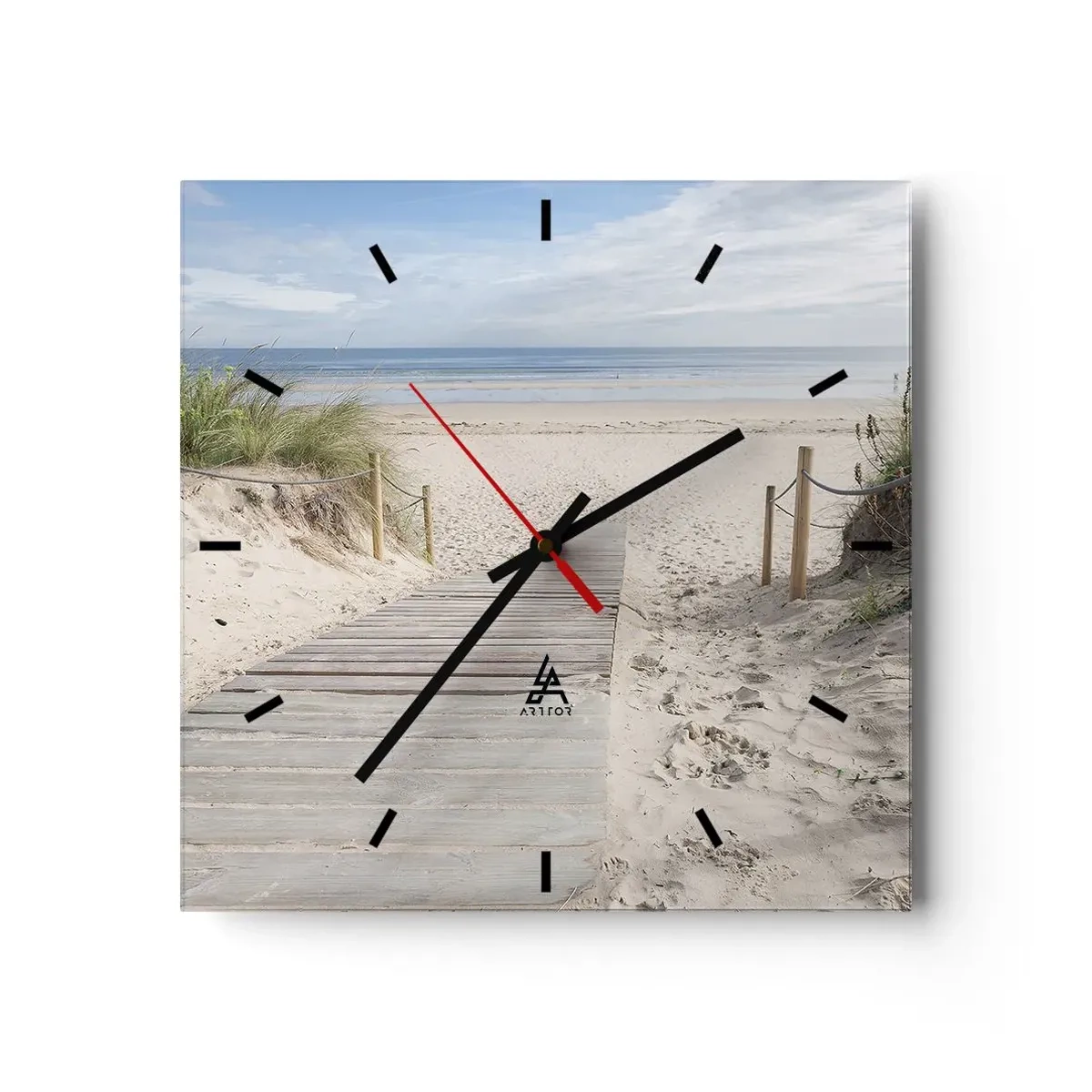Horloge murale - Pendule murale - Un chemin de planches menant à une plage de sable - 30x30cm - A l'horizon - Décoration murale moderne pour le salon et la chambre ARTTOR