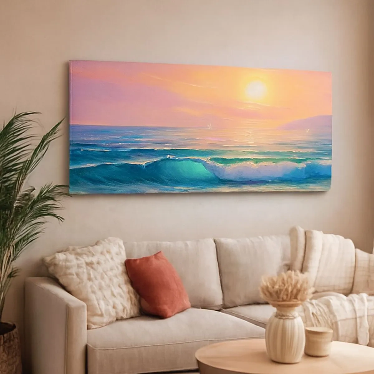 Impression sur toile - Image sur toile - Le chant turquoise des vagues - 100x40 cm