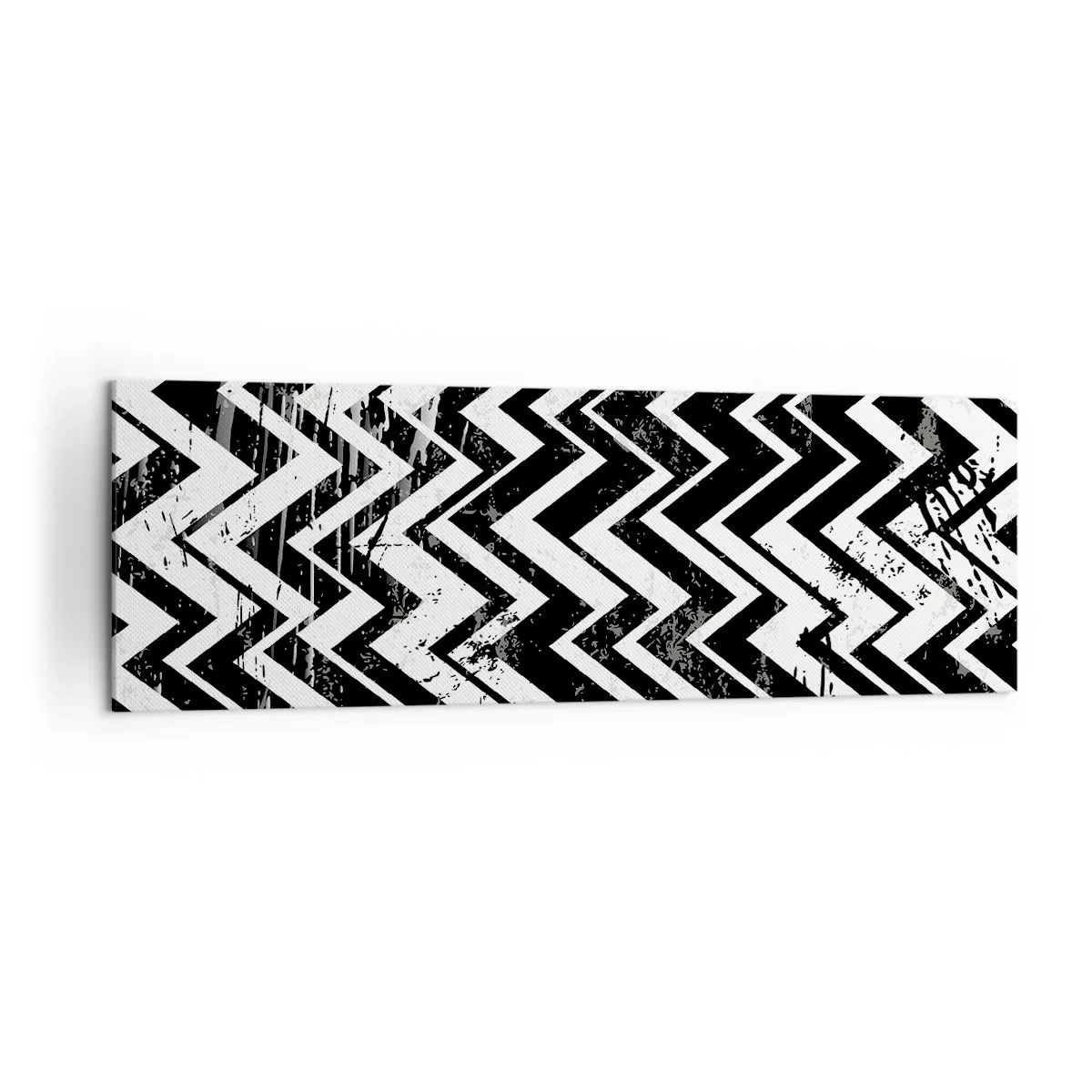 Impression sur toile - Image sur toile - Motif en zigzag noir et blanc avec abrasions artistiques - 160x50cm - Zig-blanc, zag-noir - Décoration murale moderne pour le salon et la chambre ARTTOR