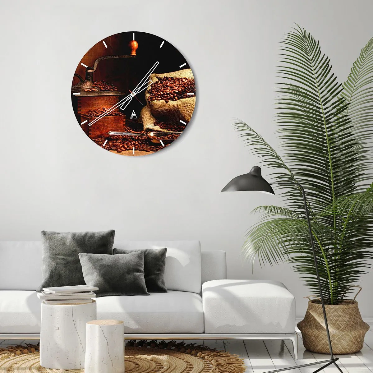 Horloge murale - Pendule murale - Nature morte avec grains de café et moulin - 30x30 cm